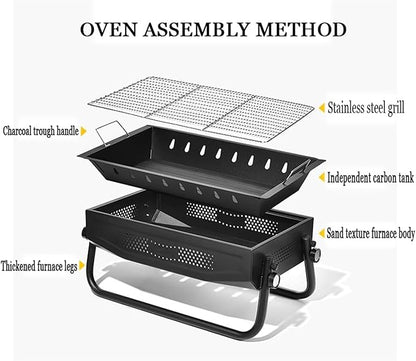 Portable charcoal grill, outdoor grill, folding portable grill, suitable for garden outdoor cooking barbecue camping picnic(White)