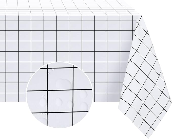 Romanstile Rectangle Vinyl Tablecloth, 100% Waterproof Oil-Proof Checkered Plastic Table Cloth, Heavy Duty Wipeable Table Covers for Dining, Camping, Picnic, Outdoor - 54 x 120 Inch, White