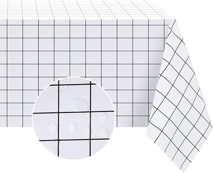 Romanstile Rectangle Vinyl Tablecloth, 100% Waterproof Oil-Proof Checkered Plastic Table Cloth, Heavy Duty Wipeable Table Covers for Dining, Camping, Picnic, Outdoor - 54 x 120 Inch, White