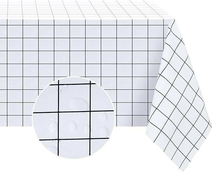 Romanstile Rectangle Vinyl Tablecloth, 100% Waterproof Oil-Proof Checkered Plastic Table Cloth, Heavy Duty Wipeable Table Covers for Dining, Camping, Picnic, Outdoor - 60 x 102 Inch, White