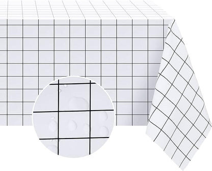Romanstile Rectangle Vinyl Tablecloth, 100% Waterproof Oil-Proof Checkered Plastic Table Cloth, Heavy Duty Wipeable Table Covers for Dining, Camping, Picnic, Outdoor - 60 x 102 Inch, White