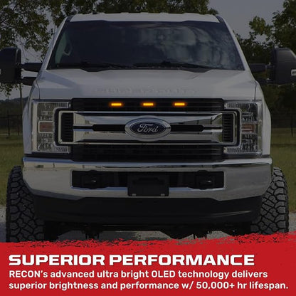 RECON - Universal 3-Pc Front Grille Ultra Bright High Power Switchable Amber or White LED Daytime Running Lights - Smoked Lens