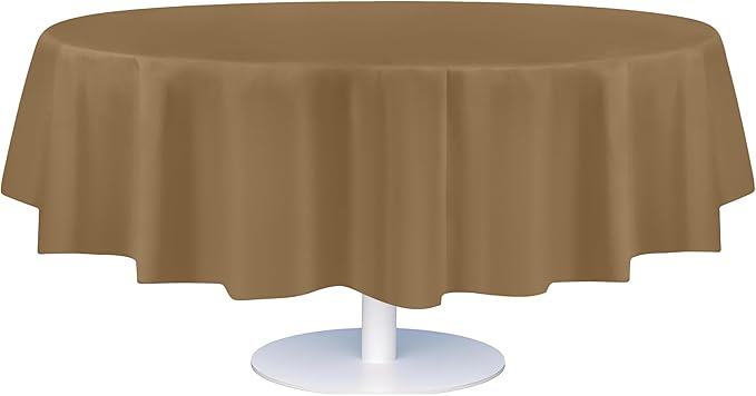 Grandipity 12 Pack Premium Disposable Plastic Tablecloth 84" Inch Decorative Round Table Cover - Gold