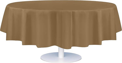 Grandipity 12 Pack Premium Disposable Plastic Tablecloth 84" Inch Decorative Round Table Cover - Gold