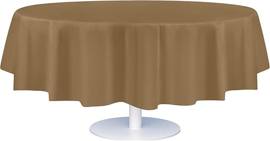 Grandipity 12 Pack Premium Disposable Plastic Tablecloth 84" Inch Decorative Round Table Cover - Gold