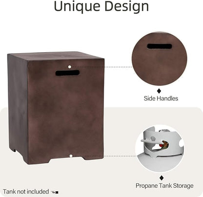 HOMPUS 2 Pcs Propane 42-inch Round Bronze Concrete Fire Table with Tank Cover, Lava Rocks and Rain Cover, 50,000 BTU Patio Fire Pit Table Set for Outdoor