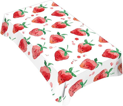 TKS MITLAN Red Strawberry Decorative Rectangle Tablecloth Summer Fruits Strawberry Leaves Polyester Table Cloths Kitchen Table Cover for Dining BBQ Picnic Coffee Table 60 x 84 Inch 6-8 Seats