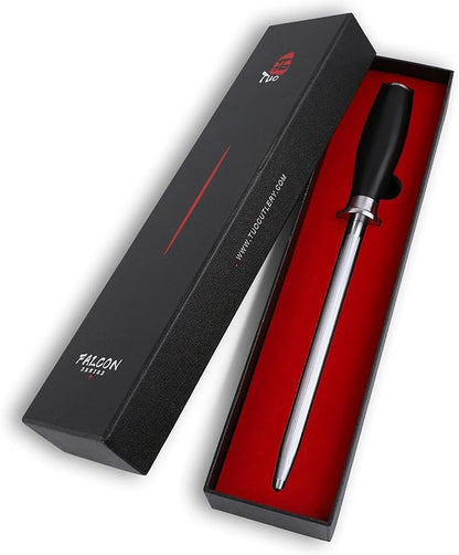 TUO Knife Sharpener Rod, 8 Inch Honing Rod for Kitchen Knife Sharpening, Professional Sharpening Steel with Ergonomic Pakkawood Handle, High Carbon German Steel, Falcon Series