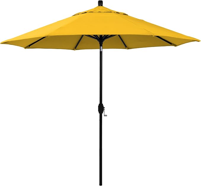 California Umbrella 12-Year-Non-Fading, 9Ft Premium Sunbrella Patio Umbrella, Hand-Crank, Button-Tilt, Black Frame, Sunflower Yellow Fabric