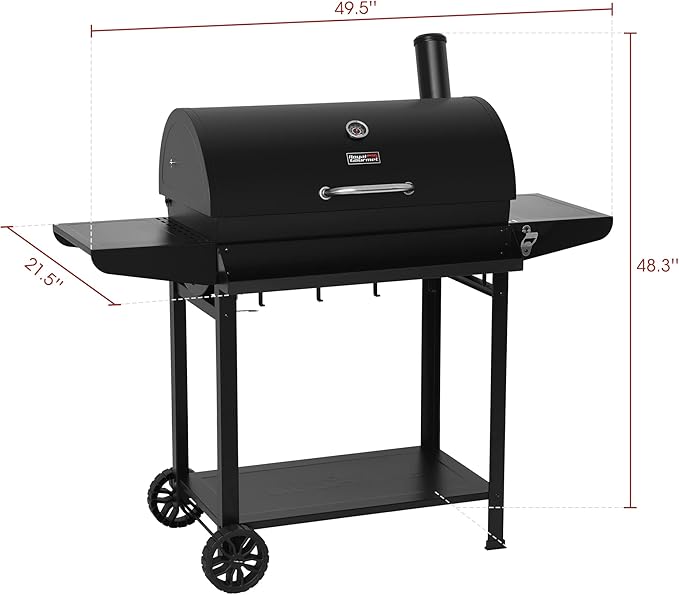 30-Inch Charcoal Grill with Side Table and Front Storage Basket, Outdoor Cooking Grill with 627 sq.in. Cooking Space, for Backyard, Patio and BBQ Party, CC-AMZ-1830T, Black