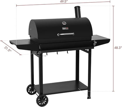 30-Inch Charcoal Grill with Side Table and Front Storage Basket, Outdoor Cooking Grill with 627 sq.in. Cooking Space, for Backyard, Patio and BBQ Party, CC-AMZ-1830T, Black