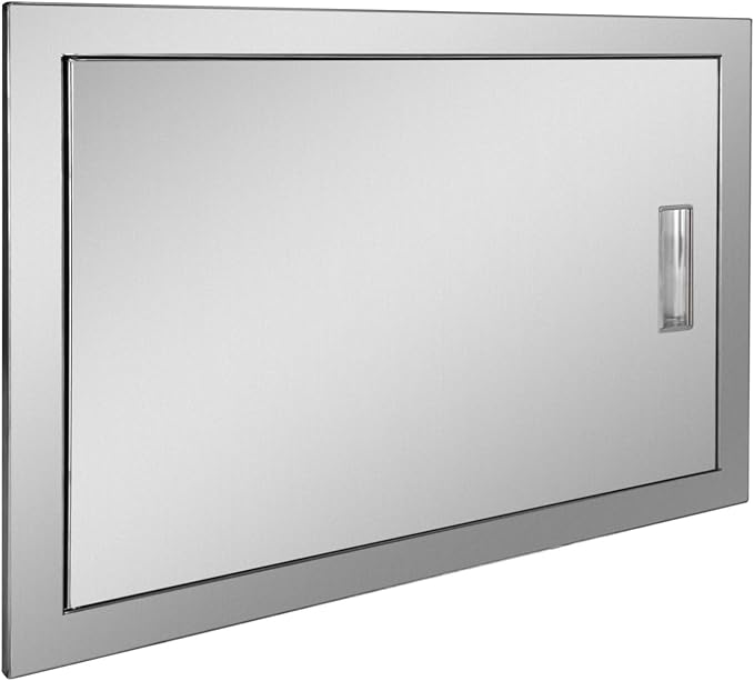 Outdoor Kitchen Door 24" W x 17" H Stainless Steel BBQ Single Access Door Flush Mount Vertical Wall Doors with Handle Suitable for Grilling Station Outside Cabinet Outdoor Kitchen
