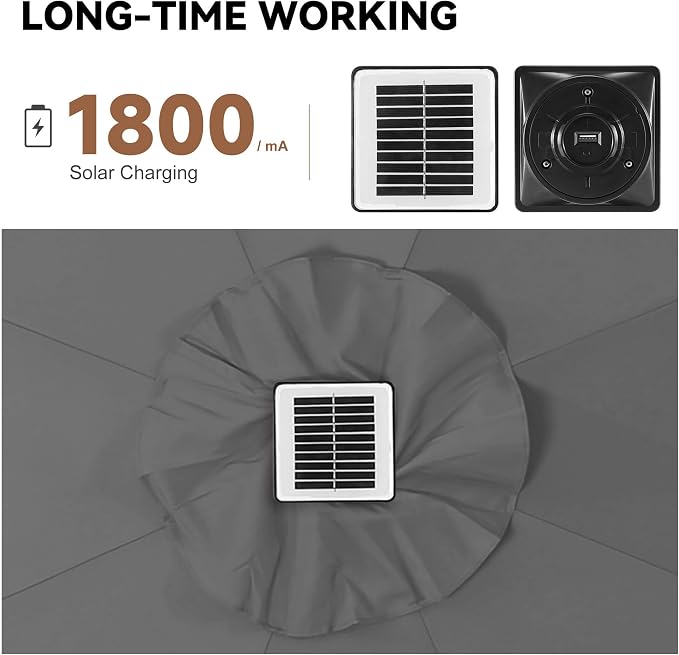 Solar Patio Umbrella with Centre Light, 10 ft Anthracite | 40 LED Lights, UV Protection, Solar Outdoor Umbrella for Porch, Deck, Pool, Table, Garden, Provides Evening Lighting