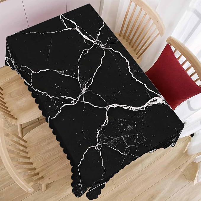 Decorative Tablecloth Marble Black, Grunge Stone Marble Black Kitchen Table Cover Oblong 52"X70" Tablecloths Dining Table Cloth Buffet Parties Patio and Camping