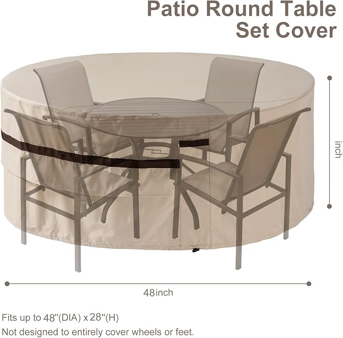 Round Patio Table Cover 48inch Dia Waterproof Outdoor Bar Table Round Cover Anti-Fading UV-Resistant Lawn Furniture Covers