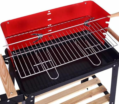 Portable Charcoal Grill for Camping BBQ Grills Outdoor Barbecue Grill with Side Wheel Trolley, Adjustable Height, Easy to Move and Clean, Ideal for Garden Patio Backyard Picnic,LightGrey-D