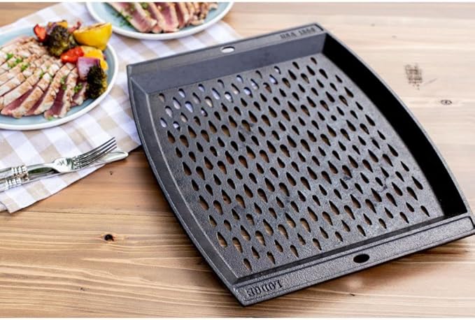 Lodge Pre-Seasoned Cast Iron Rectangle Grill Topper - Use on the Grill - Grilling Pan Designed to Protect Food from Falling Through the Grate - Cast Iron 15 Inch (Pack of 3)