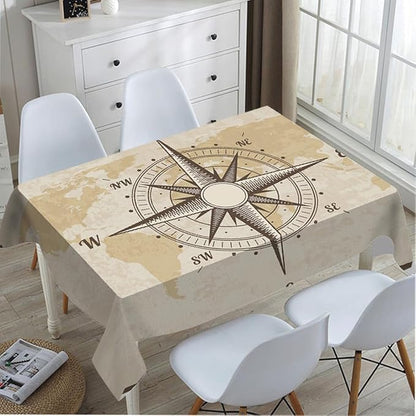 TKS MITLAN Compass Decorative Rectangle Tablecloth Old World Map Nautical Compass Polyester Table Cloths Kitchen Table Cover for Dining BBQ Picnic Coffee Table 60 x 84 Inch 6-8 Seats