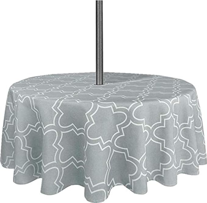 SUQ I OME Outdoor Round Tablecloth, 60 inch, Grey with Zipper | With Umbrella Hole and Zipper, Waterproof Zippered, Spring/Summer Table Covers, For Backyard Circular Table/BBQs/Picnic