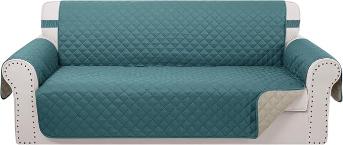 Reversible 4 Seater Sofa Cover 91" Large, Sofa, Blue/Beige | Couch Cover Furniture Protector with Foam Sticks Elastic Straps Furniture Protector for Pets Children Dog Cat