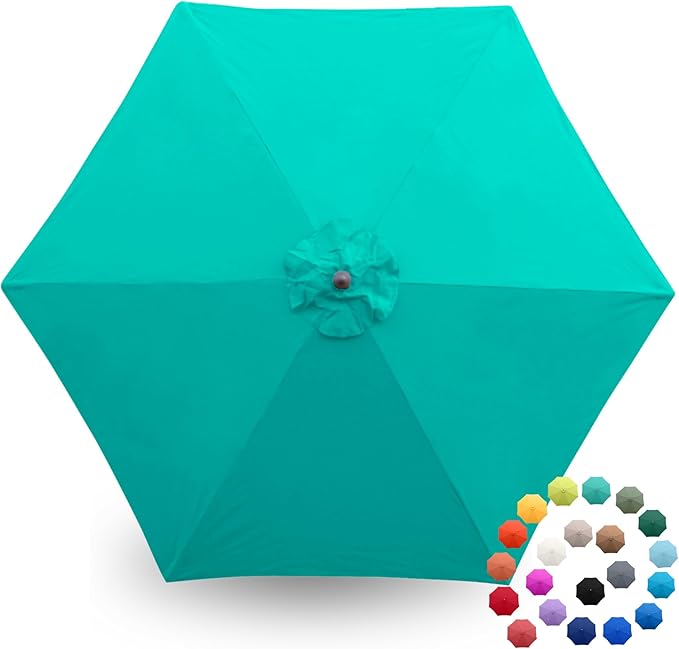 Formosa Covers 9ft 6 Ribs Market Patio Umbrella Replacement Canopy - Top Canvas - Premium Olefin UV Protective and Water Resistant Umbrella Fabric - Premium Quality Replacement Canopy Cover ONLY (Turquoise)