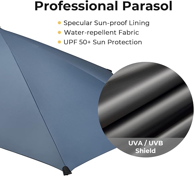 G4Free Beach Chair Umbrella with Universal Clamp UPF 50+ Golf Cart Umbrella | 46"x44" Large Canopy Sun Umbrella UV Protection, Adjustable Clamp for Beach Chair/Wheelchair/Stroller, 360° Flex Shaft, 7 Rib