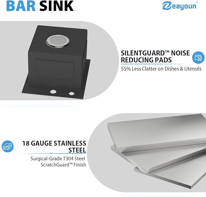 13 Drop In Bar Sink 13 x 15 Inch Kitchen Sink 18 Gauge Stainless Steel Single Bowl Topmount Handmade Sink for Outdoor, RV, 13x15x9