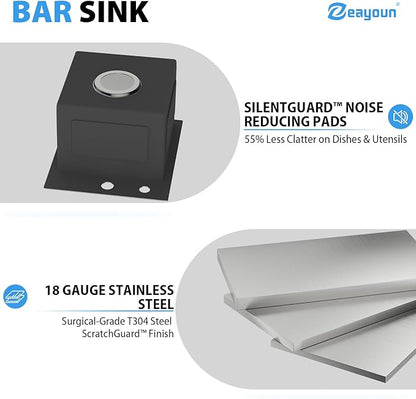 13 Drop In Bar Sink 13 x 15 Inch Kitchen Sink 18 Gauge Stainless Steel Single Bowl Topmount Handmade Sink for Outdoor, RV, 13x15x9