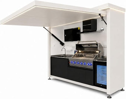 Sunnyjoy Modular Outdoor Kitchen Flip, Premium Aluminum Cabinet System-3 | MAX flip cover vesion with grill, sink & storage, durable weather-resistant design, includes flip-top set for protection