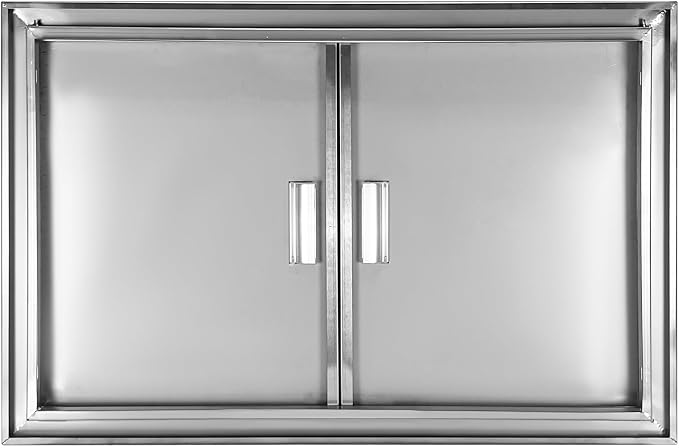 Outdoor Kitchen Door 33" W x 22" H Stainless Steel BBQ Double Access Door Flush Mount Vertical Wall Doors with Handle Suitable for Grilling Station Outside Cabinet Outdoor Kitchen