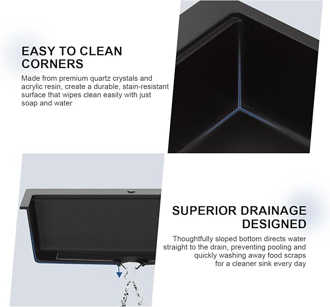 Mocoloo 33 Inch Drop in Workstation Kitchen Sink, 33x22 Matte Black Granite Composite Quartz Single Bowl Topmount Ledge Sink Above Counter