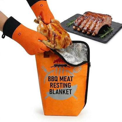 BBQ Gloves - Heat Resistant Gloves - Grill Accessories - Smoker Accessories - Silicone Oven Mitts Heat Resistant - Meat Resting Blanket Kit - Outdoor Cooking - Brisket - Turkey - Pulled Pork