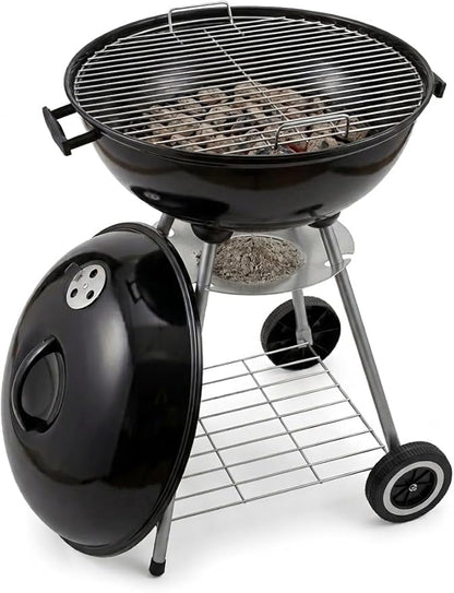 22-Inch Outdoor Charcoal Kettle Grill Set, Black, Porcelain Enamel Finish, Vented Lid with Damper, Freestanding BBQ Grill