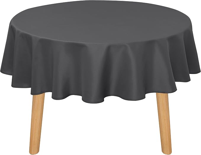 DWCN Round Tablecloth 60 Inch - Waterproof & Stain Resistant Spillproof Washable Polyester Fabric for Dining Room Kitchen, Dining, Party, Weddings and Restaurants, Grey