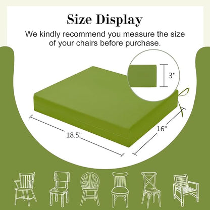 Cozyide Outdoor Chair Cushions, Waterproof Patio Seat Cushions with Adjustable Straps, Square Corner Patio Chair Cushions for Garden, Grass Green, 18.5x16x3 Inch (Pack of 4)