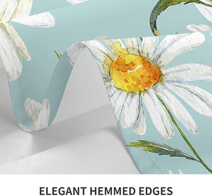 Decorative Rectangle Table Cloths Watercolor Floral Daisy White Chamomile Plant Green Tablecloth Table Cover for Dining/BBQ/Picnic/Coffee Table 52 X 70 Inches