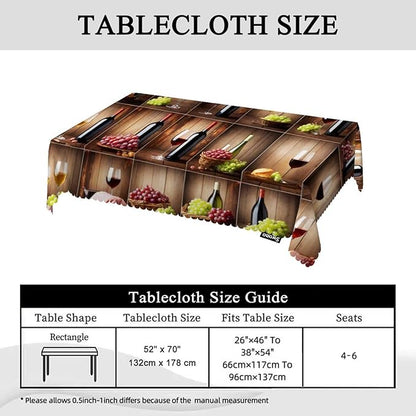 Swono Tablecloth Wine, Retro Red Wine Bottle Glass Grape Wooden Table Cloth for Kitchen Dining Tabletop Decoration Parties Weddings, 52 X 70 Inch Rectangle Tablecloth