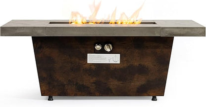 42x24 Inch Rectangle Propane Fire Pit Table 50000 BTU Cement-Imitating Outdoor Patio Heater with Lid & Volcanic Rock, Modern Fire Table for Backyard Garden