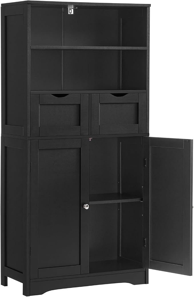 Iwell Tall Storage Cabinet, Black Storage Cabinet & Adjustable Shelves, Bathroom Cabinet for Living Room, Dining Room, Entryway, Black