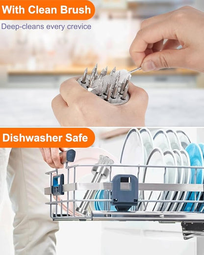 Brigii Meat Tenderizer Tool, 304 Stainless Steel Needle Tenderizer with Retractable Safety Guard, for Tenderizing Steak, Beef, Chicken, Turkey, Dishwasher Safe