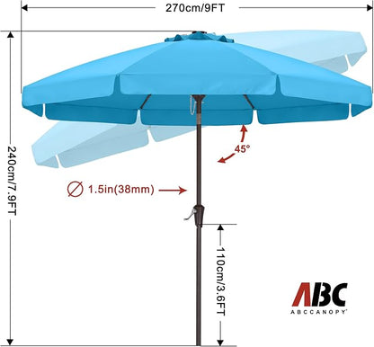 ABCCANOPY 9FT Scalloped Patio Umbrella Table Market Umbrella, Lake | Durable 8 Sturdy Fiberglass Ribs, Push Button Tilt and Crank, UV Protection Waterproof Outdoor Umbrella, Valance Style