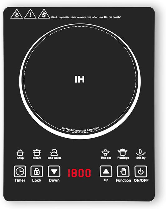 Single Burner Induction Cooktop,Hot Plate with 6 Cooking Modes, portable cooktop with LCD touch control,9 Levels &3H Timer,1800W 110V Portable induction Cooktop