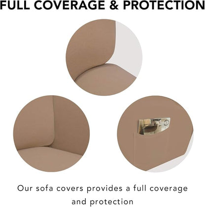 PureFit Stretch Couch Covers for Sofa Large Sofa Slipcovers Camel | 1-Piece Spandex Couch cover Soft Couch protector, Sofa cover Washable with Non Skid Foam and Elastic Bottom for Kids, Dogs