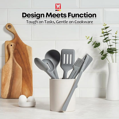 Wagensteiger Dark Gray Silicone Ladle: Heat Resistant with Gentle Head Structure, Non-stick Cookware Safe, Portion Batter, BPA Safe (12.6inch x 3.15inch)