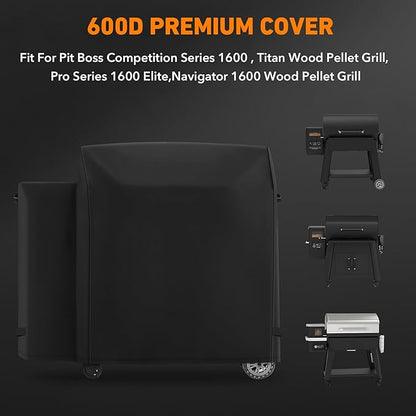 Heavy Duty 600D Polyester Cover Compatible with Pit Boss Competition Series 1600 PB1600CS, Titan Wood Pellet Grill, Pro Series 1600 Elite Grill,Navigator 1600 Wood Pellet Grill Without Smoke Stack