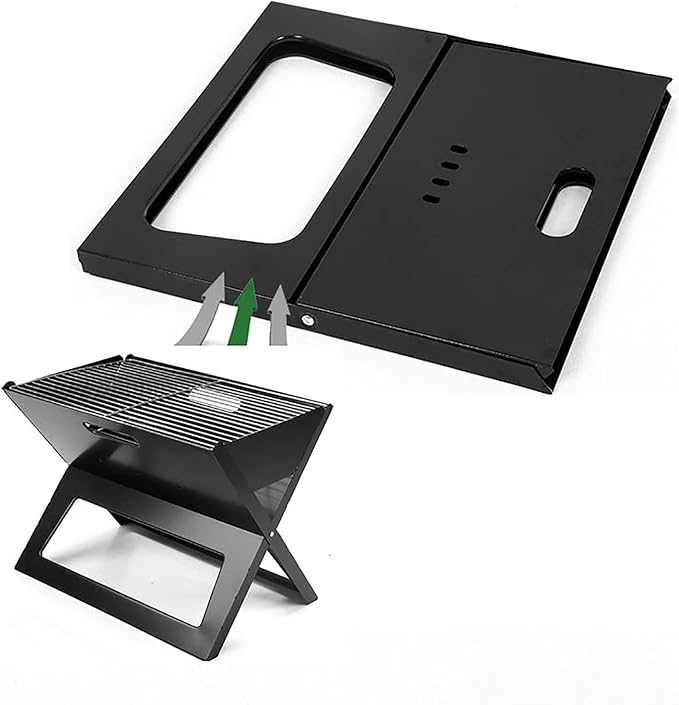 Notebook Charcoal BBQ Grill, Instant Foldable & Easy Portability, For Outdoor Barbecues Camping Traveling Picnics Garden Beach Party Black