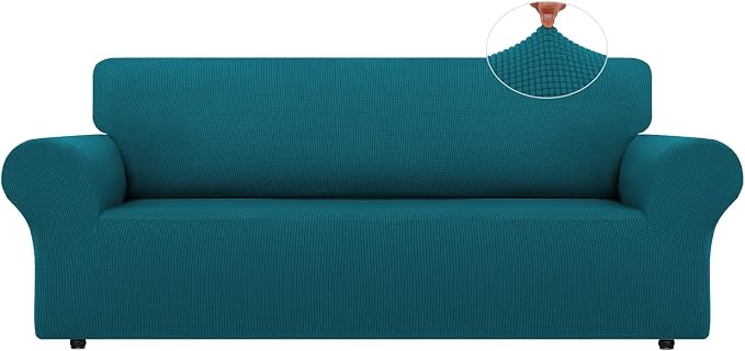 LURKA Oversized Couch Cover, 1 Piece 4 Seater Sofa Slipcover, Peacock Blue | Soft Stretch Jacquard, Fits 94"-110" Oversized Sofas, Elastic Bottom for Secure Fit, Machine Washable, Pet & Kid Friendly