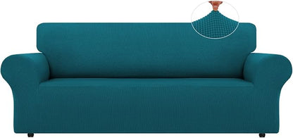 LURKA Oversized Couch Cover, 1 Piece 4 Seater Sofa Slipcover, Peacock Blue | Soft Stretch Jacquard, Fits 94"-110" Oversized Sofas, Elastic Bottom for Secure Fit, Machine Washable, Pet & Kid Friendly