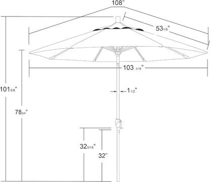 California Umbrella 12-Year-Non-Fading, 9Ft Premium Sunbrella Patio Umbrella, Hand-Crank, Button-Tilt, Black Frame, Forest Green Fabric