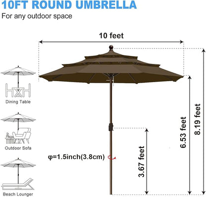 Eurmax USA 10-Year-Non-Fading 10FT 3-Tier Outdoor Patio Market Umbrella,UPF50+ UV Resistant,Heavy Duty Commercial Grade,Crank Lift Design,Windproof Vented Top for Garden,Pool,Deck,Chestnut